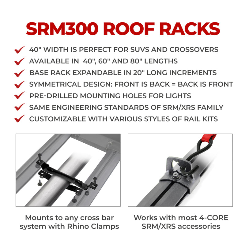 Go Rhino SRM300 Quad Overland Rail Kit (For 60x40in. Rack) - Tex. Blk (Rails ONLY - Req. Platform)