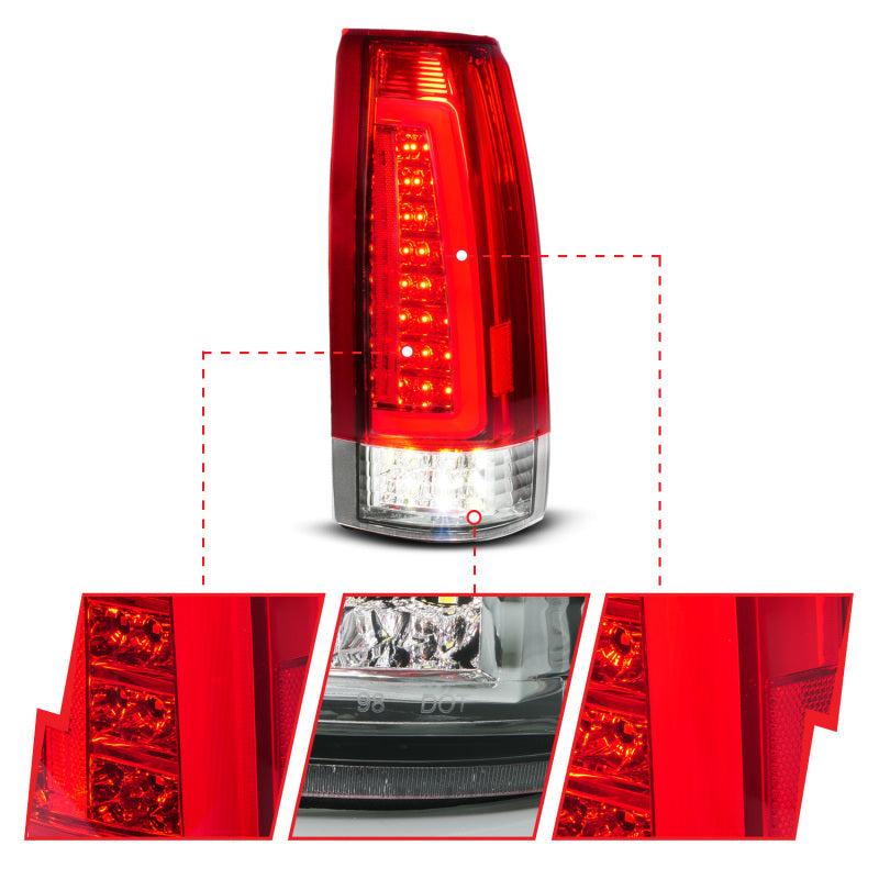 ANZO 88-99 Chevy C/K1500/2500/3500 Full LED Light Tube Taillights Chrome Housing Red/Clear Lens