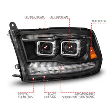 Load image into Gallery viewer, ANZO 09-18 Dodge Ram 1500/2500/3500 Full LED Proj Headlights w/Switchback Light Bar - Black