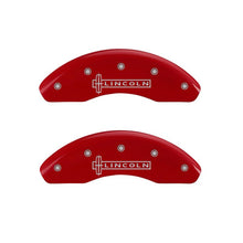 Load image into Gallery viewer, MGP 4 Caliper Covers Engraved Front Lincoln Engraved Rear Star logo Red finish silver ch