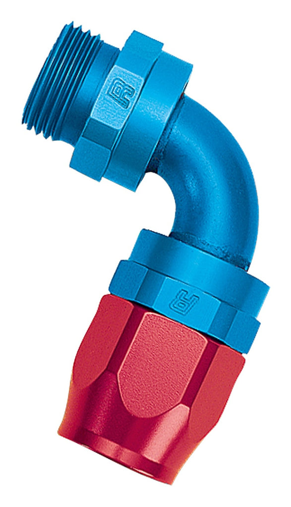 Russell Performance Hose End #8 Hose to #8 Radius Inlet Port 90 Deg Red/Blue