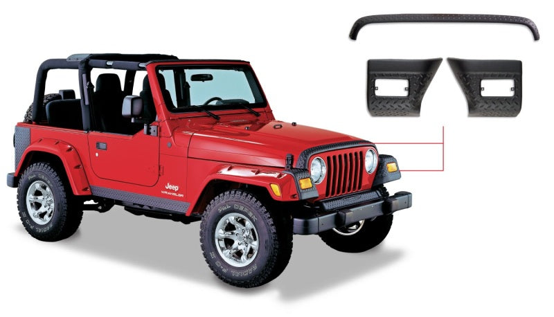 Bushwacker 97-06 Jeep Wrangler Trail Armor Hood Stone Guard and 2 Front Corners - Black