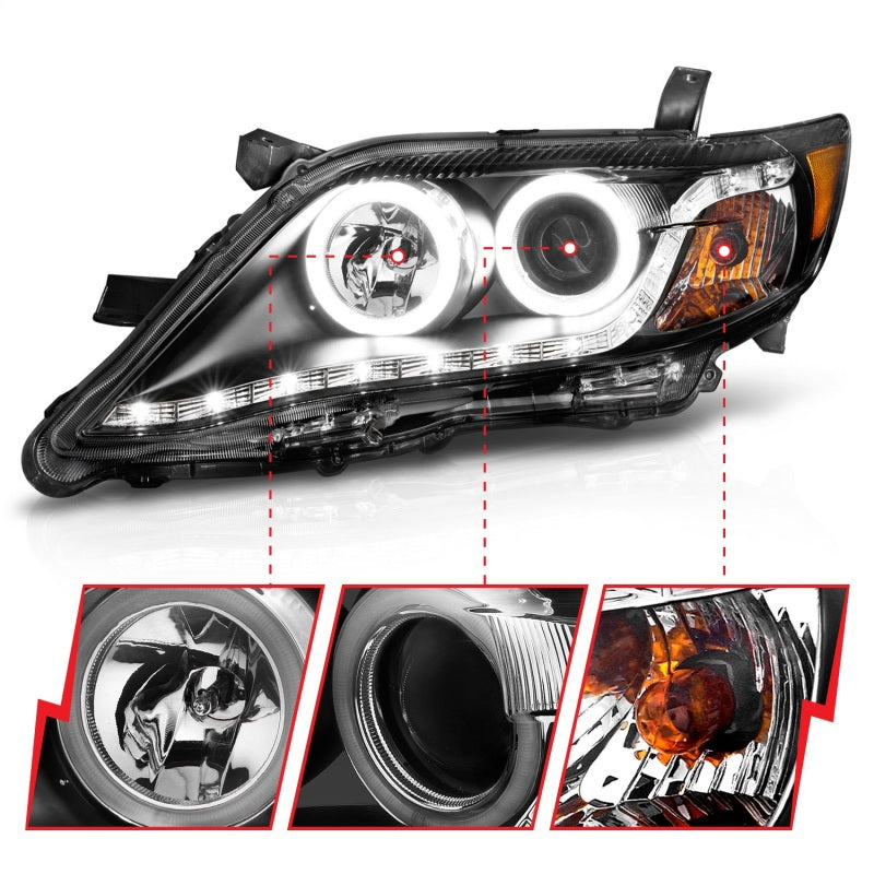 ANZO 2010-2011 Toyota Camry Projector Headlights w/ Halo Black (CCFL)