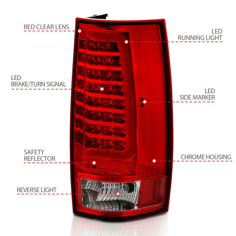 ANZO 2007-2014 Chevy Tahoe LED Taillight Plank Style Chrome With Red/Clear Lens