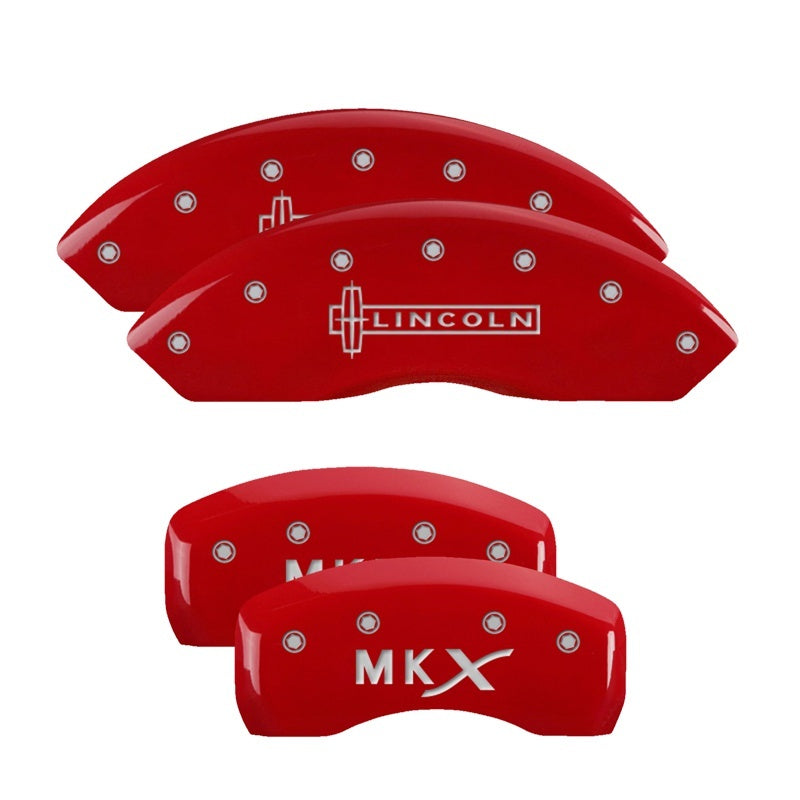 MGP 4 Caliper Covers Engraved Front Lincoln Engraved Rear MKX Red finish silver ch