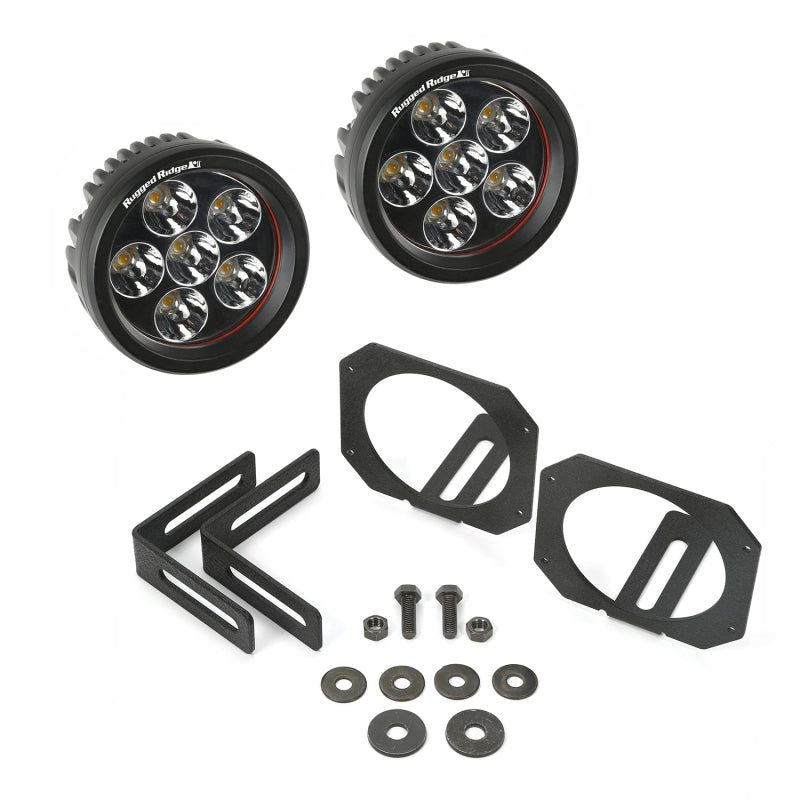 Rugged Ridge 07-18 Jeep Wrangler JK Bumper Mounted Circular LED Light & Mount Kit