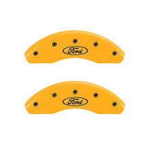 Load image into Gallery viewer, MGP 2 Caliper Covers Engraved Front Oval Logo/Ford Yellow Finish Blk Char 2004 Ford Focus