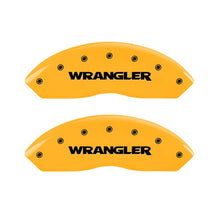 Load image into Gallery viewer, MGP 2 Caliper Covers Engraved Front Wrangler Yellow Finish Black Char 2006 Jeep Wrangler