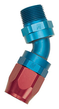 Load image into Gallery viewer, Russell Performance -6 AN Red/Blue 45 Degree Full Flow Swivel Pipe Thread Hose End (With 1/4in NPT)