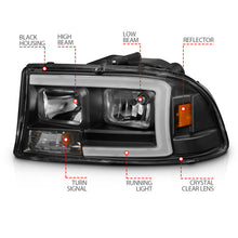 Load image into Gallery viewer, ANZO 97-04 Dodge Dakota/Durango Crystal headlight Set w/ Light Bar Black Housing