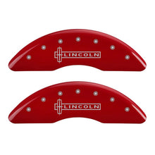 Load image into Gallery viewer, MGP 4 Caliper Covers Engraved Front Lincoln Engraved Rear Star logo Red finish silver ch