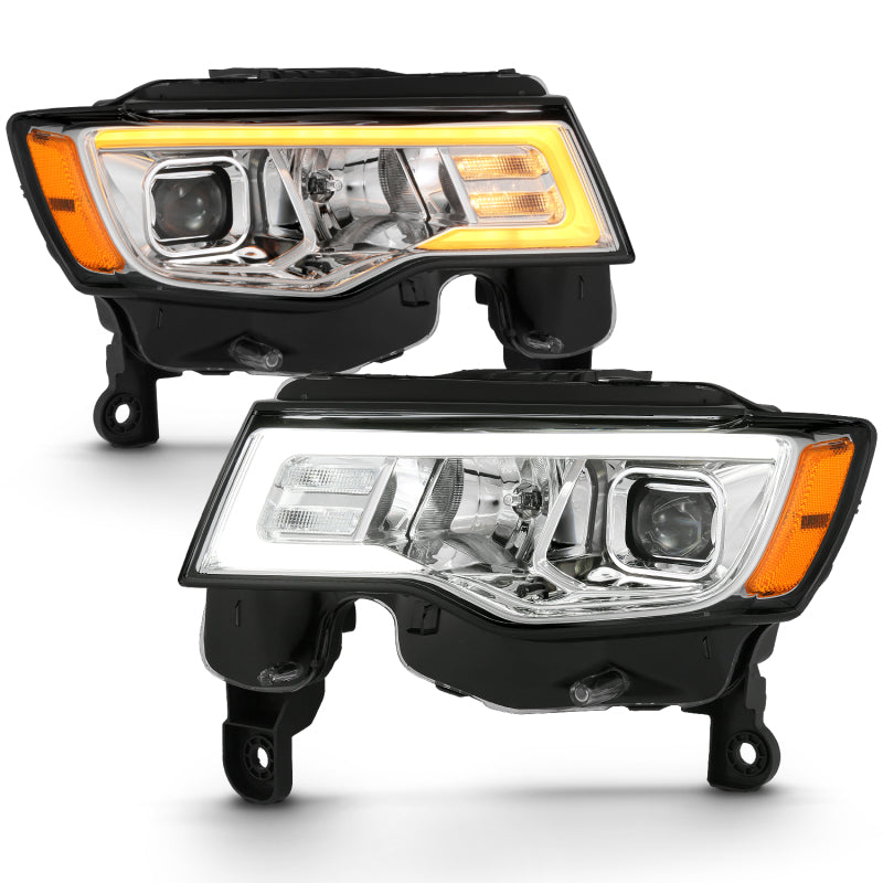 ANZO 2017-2018 Jeep Grand Cherokee Projector Headlights w/ Plank Style Switchback - Chrome w/ Amber