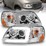 ANZO 1997-2003 Ford F-150 Projector Headlights w/ Light Bar Chrome Housing