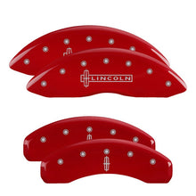 Load image into Gallery viewer, MGP 4 Caliper Covers Engraved Front Lincoln Engraved Rear Star logo Red finish silver ch