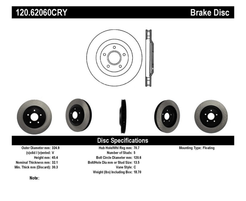 Stoptech 97-04 Chevy Corvette Right Front CRYO-STOP Rotor