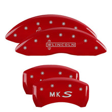 Load image into Gallery viewer, MGP 4 Caliper Covers Engraved Front Lincoln Engraved Rear Star logo Red finish silver ch