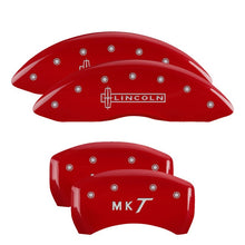 Load image into Gallery viewer, MGP 4 Caliper Covers Engraved Front Lincoln Engraved Rear Star logo Red finish silver ch