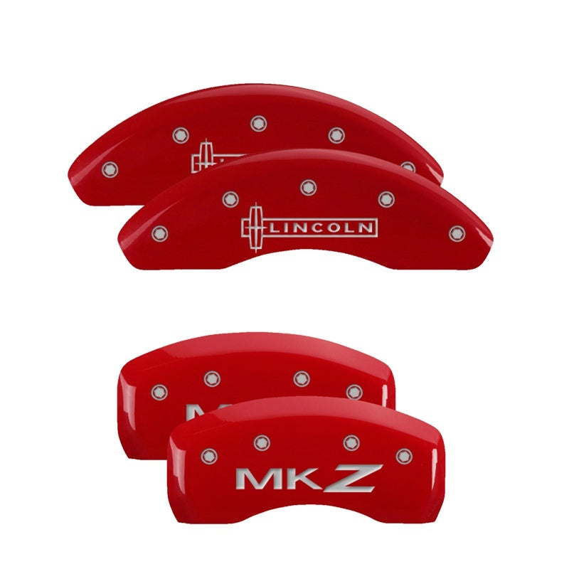 MGP 4 Caliper Covers Engraved Front Lincoln Engraved Rear MKZ Red finish silver ch