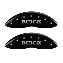 Load image into Gallery viewer, MGP 4 Caliper Covers Engraved Front Buick Engraved Rear Buick Shield Black finish silver ch