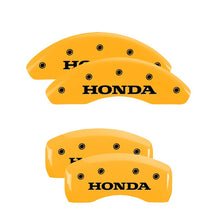 Load image into Gallery viewer, MGP Front set 2 Caliper Covers Engraved Front Honda Yellow finish black ch