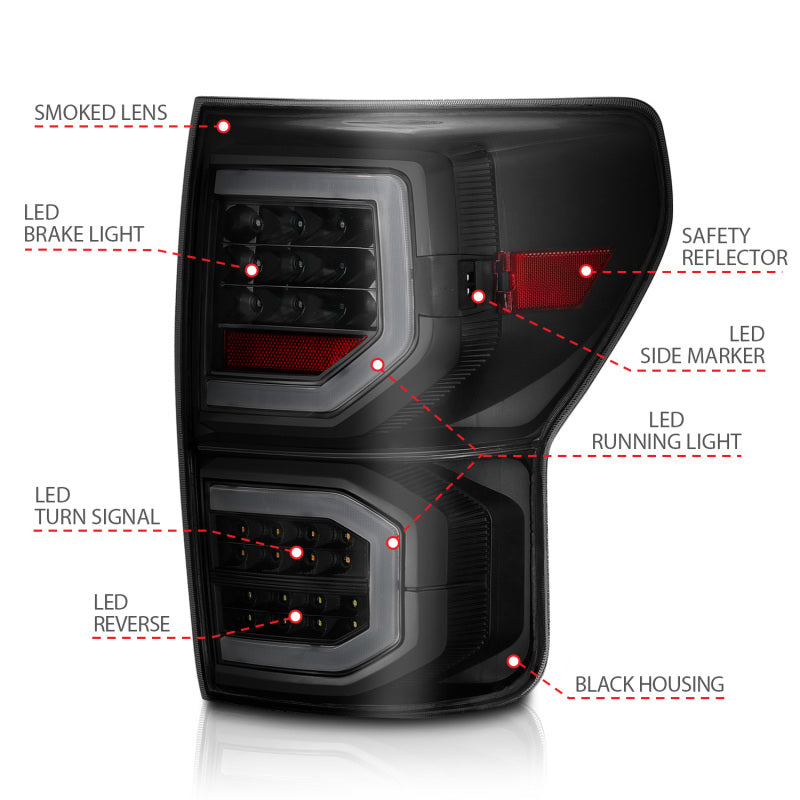 ANZO 2007-2013 Toyota Tundra LED Taillights Plank Style Black w/Smoke Lens