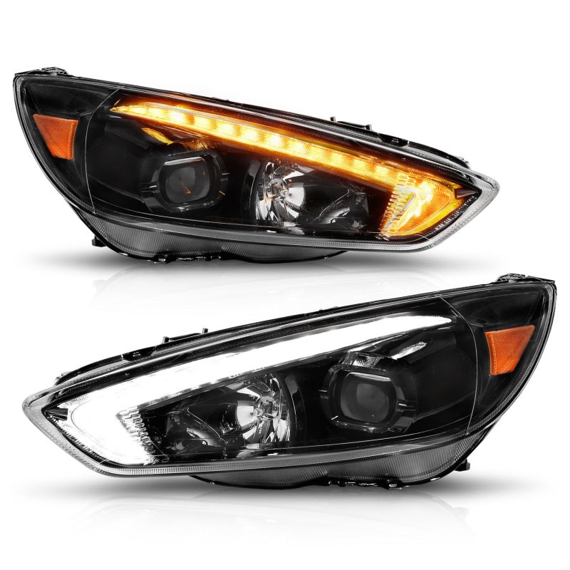 ANZO 15-18 Ford Focus Projector Headlights - w/ Light Bar Switchback Black Housing AJ-USA, Inc