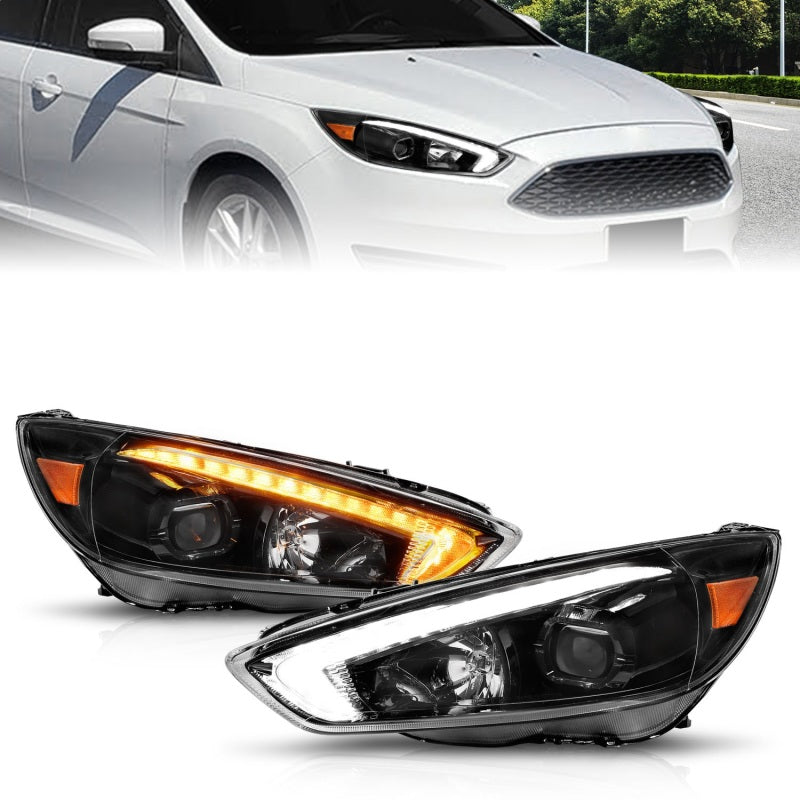 ANZO 15-18 Ford Focus Projector Headlights - w/ Light Bar Switchback Black Housing AJ-USA, Inc