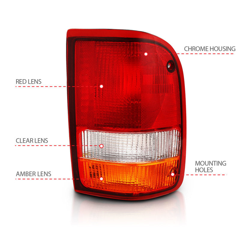 ANZO 1993-1997 Ford Ranger Tail Light Red/Cear (OE) AJ-USA, Inc