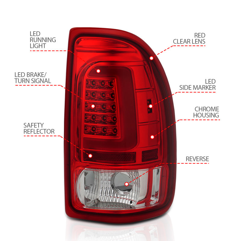 ANZO 1997-2004 Dodge Dakota LED Taillights Chrome Housing Red Lens Pair AJ-USA, Inc