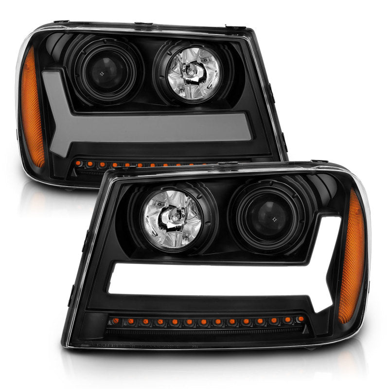 ANZO 2006-2009 Chevrolet Trailblazer Projector Headlights w/ Plank Style Design Black w/ Amber AJ-USA, Inc