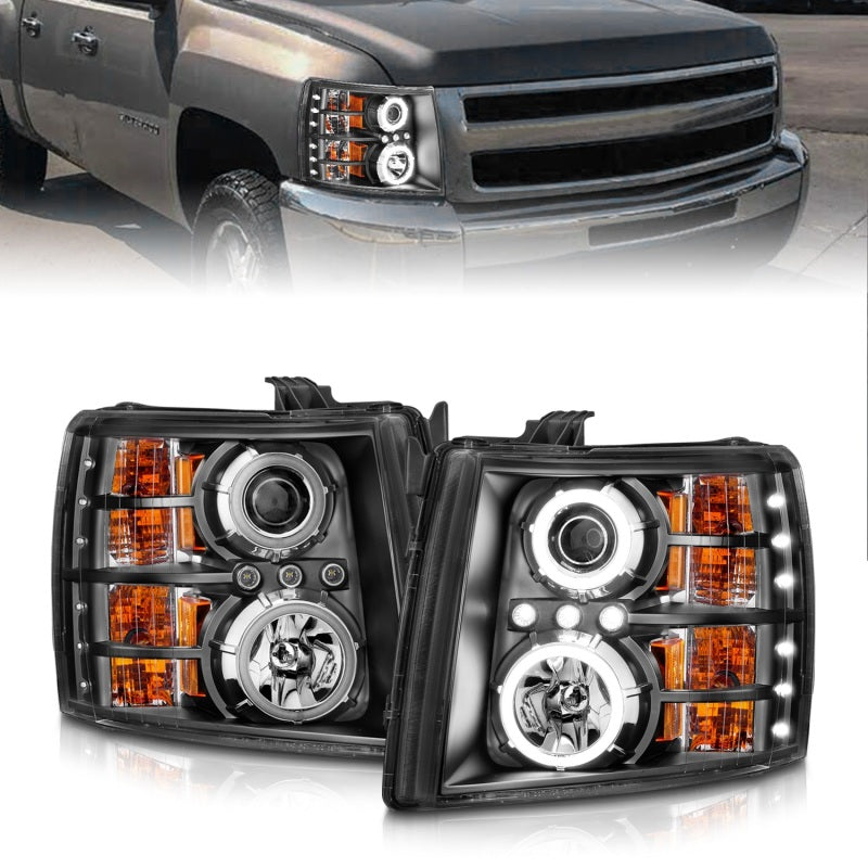 ANZO 2007-2013 Chevrolet Silverado 1500 Projector Headlights w/ Halo Black AJ-USA, Inc