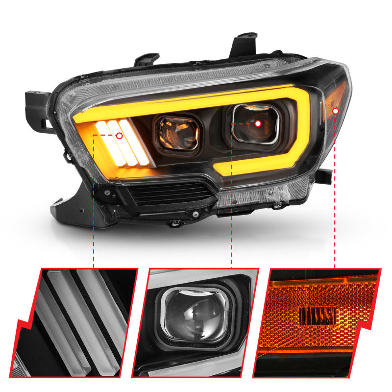 ANZO 2016-2017 Toyota Tacoma Projector Headlights w/ Plank Style Switchback Black w/ Amber w/ DRL AJ-USA, Inc