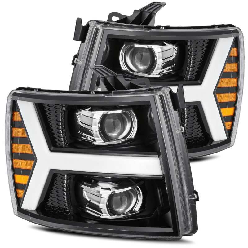 AlphaRex 07-13 Chevy 1500 LUXX LED Proj Headlights Plank Style Jet Blk w/ Activ Light/Seq Signal/DRL AJ-USA, Inc