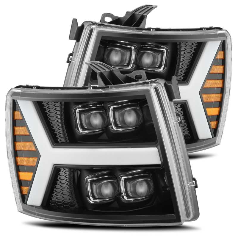 AlphaRex 07-13 Chevy 1500HD NOVA LED Proj Headlights Plank Style Gloss Blk w/Activ Light/Seq Signal AJ-USA, Inc