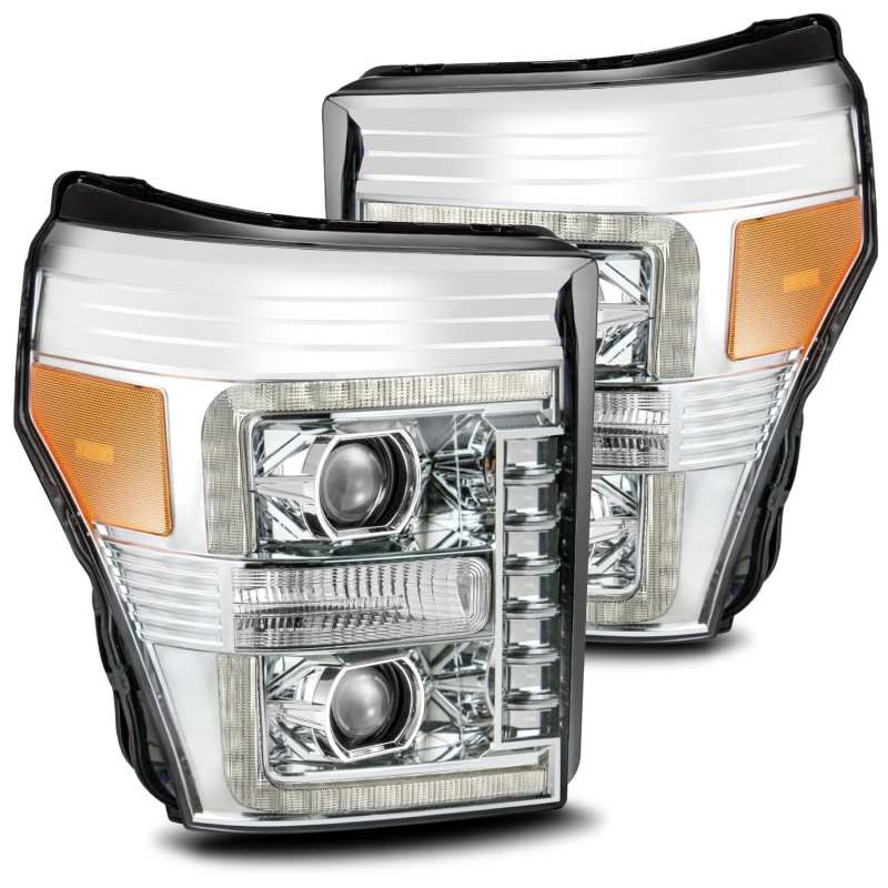 AlphaRex 11-16 Ford F-350 SD LUXX LED Proj Headlights Plank Style Chrm w/Activ Light/Seq Signal/DRL AJ-USA, Inc