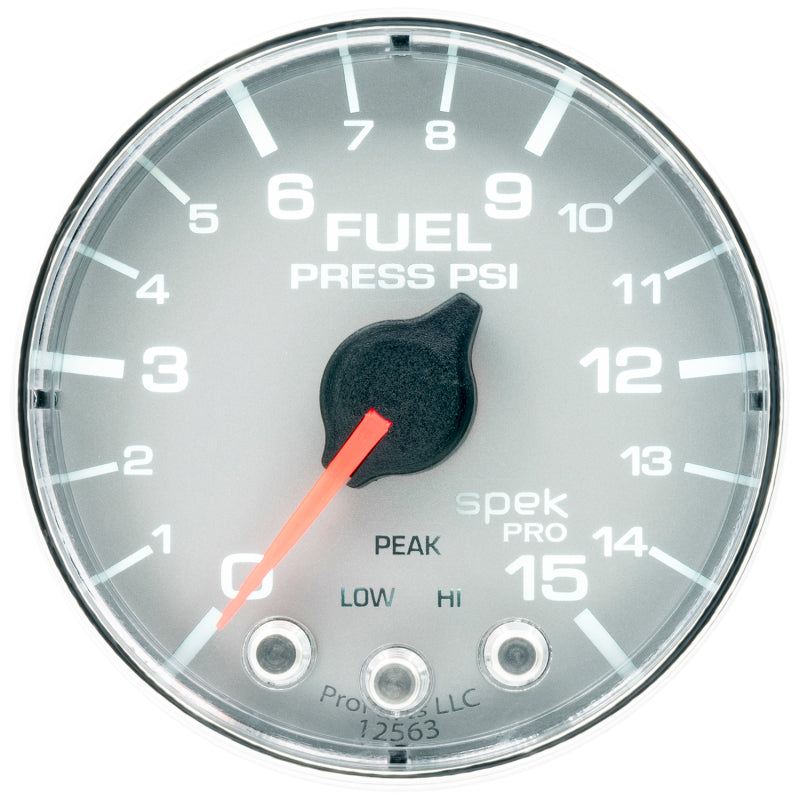 Autometer Spek-Pro Gauge Fuel Press 2 1/16in 15psi Stepper Motor W/Peak & Warn Slvr/Chrm AJ-USA, Inc