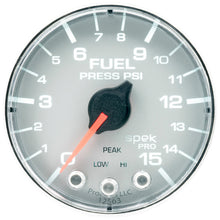 Load image into Gallery viewer, Autometer Spek-Pro Gauge Fuel Press 2 1/16in 15psi Stepper Motor W/Peak &amp; Warn Slvr/Chrm AJ-USA, Inc