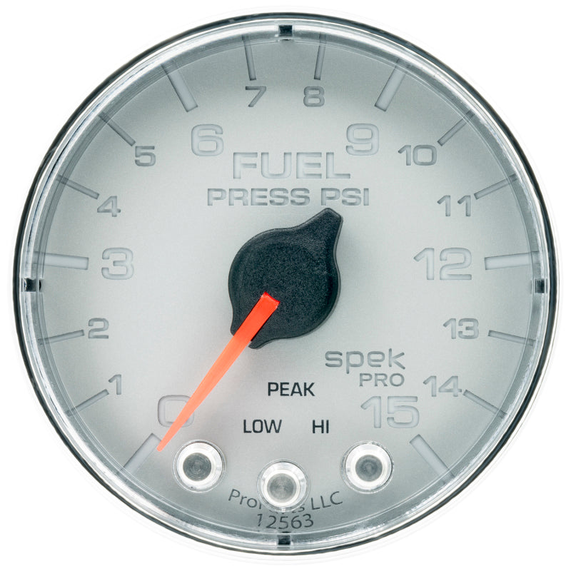 Autometer Spek-Pro Gauge Fuel Press 2 1/16in 15psi Stepper Motor W/Peak & Warn Slvr/Chrm AJ-USA, Inc