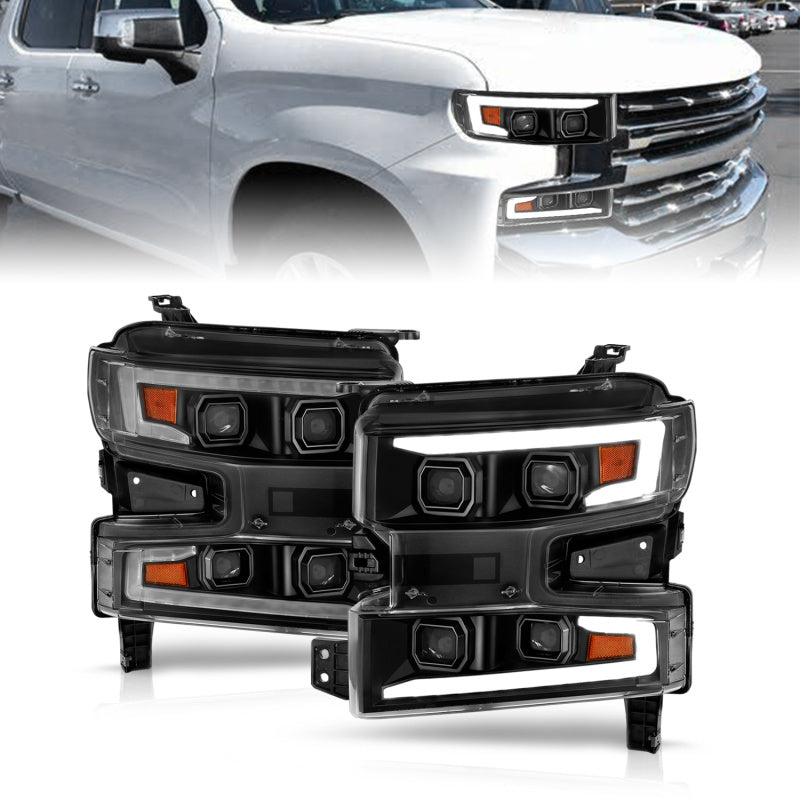 ANZO 19-22 Chevrolet Silverado 1500 LED Proj HL w/Lgt Bar SwBk Seq. Blk w/In. Light - Passenger Side