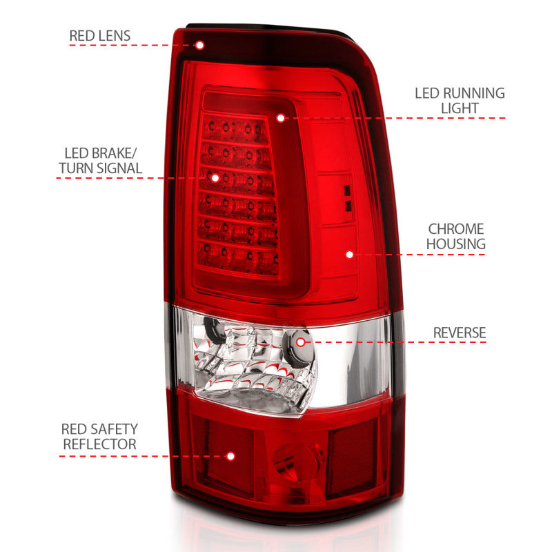 ANZO 2003-2006 Chevy Silverado 1500 LED Taillights Plank Style Chrome With Red/Clear Lens