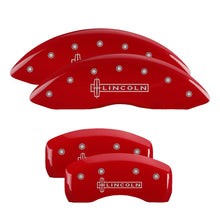 Load image into Gallery viewer, MGP 4 Caliper Covers Engraved Front Lincoln Engraved Rear Star logo Red finish silver ch