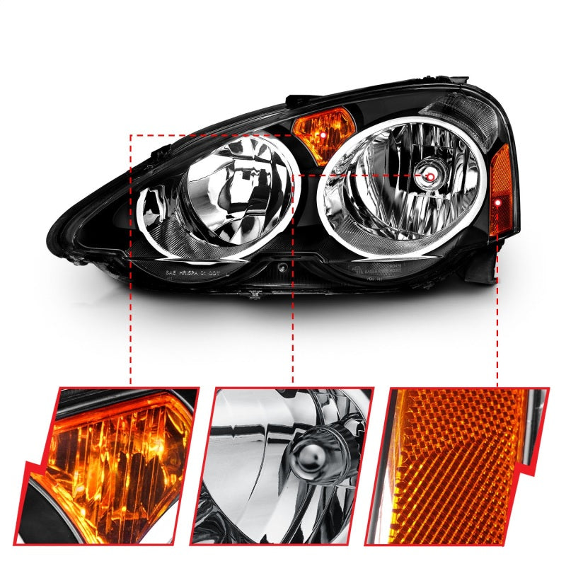 ANZO 2002-2004 Acura Rsx Crystal Headlights Black