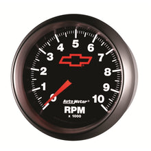 Load image into Gallery viewer, AutoMeter Gauge Tachometer 3-3/8in. 10K RPM In-Dash Chevy Red Bowtie Black