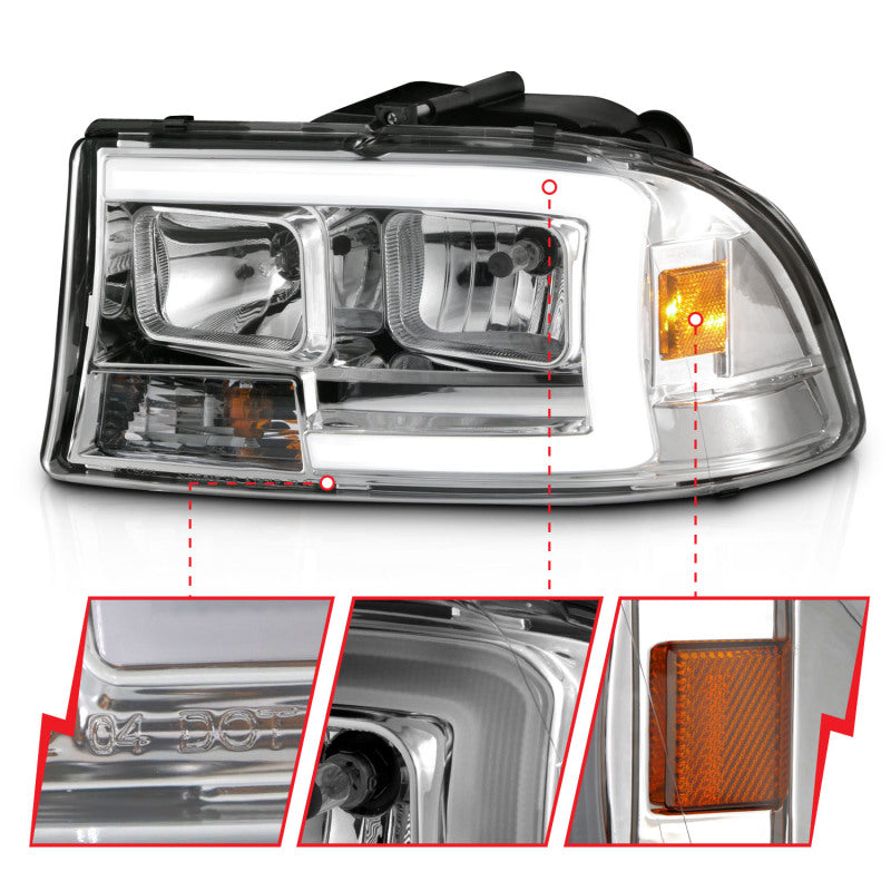 ANZO 97-04 Dodge Dakota/Durango Crystal headlight Set w/ Light Bar Chrome Housing