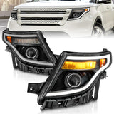 ANZO 11-15 Ford Explorer (w/Factory Halogen HL Only) Projector Headlights w/Light Bar Black Housing