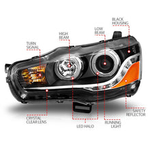 Load image into Gallery viewer, ANZO 2008-2015 Mitsubishi Lancer Projector Headlights w/ Halo Black (CCFL)