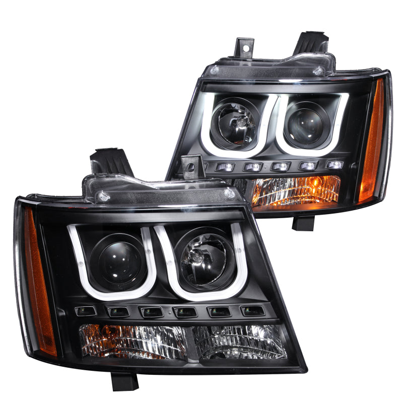 ANZO 2007-2013 Chevrolet Avalanche Projector Headlights w/ U-Bar Black